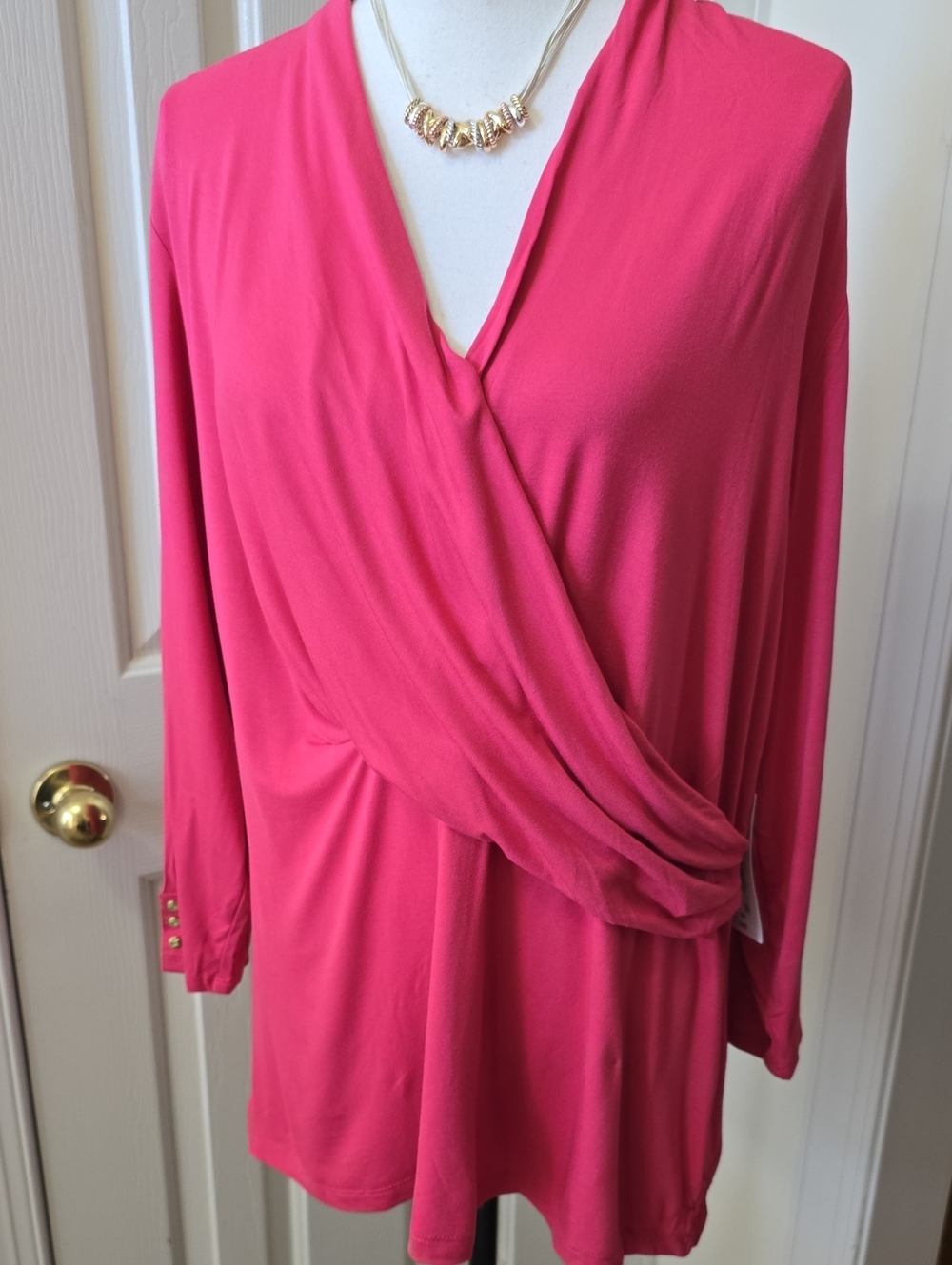LIZ CLAIBORNE WOMEN'S PLUS SIZE LONG SLEEVES PINK DRAPED CRISS-CROSS TOP XXL